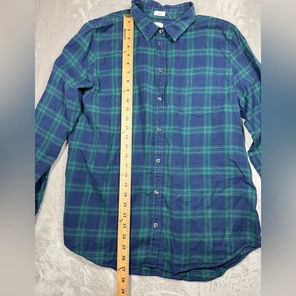 J.Crew Factory Women’s Lightweight Flannel Boy Fit Green Blue Plaid Button Top L - Picture 5 of 13